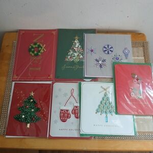 Set of 7 Papyrus 3D Jeweled Bejeweled Shiny Greeting Christmas Cards Beautiful